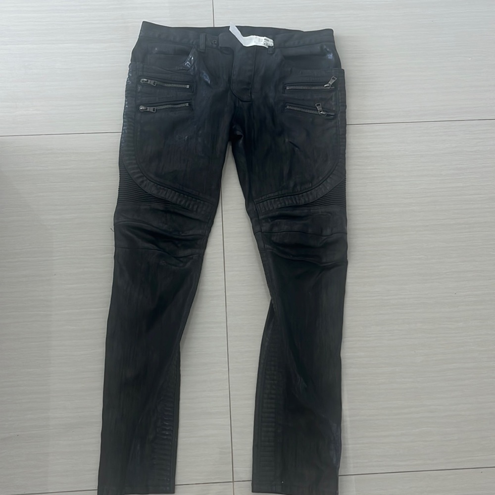 Balmain Black Slim Moto Jeans with Zip Pockets